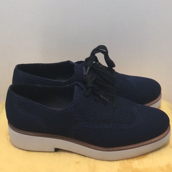 EUC. ZARA Fabric Platform Lace up Sneakers Navy Blue - Picture 9 of 15